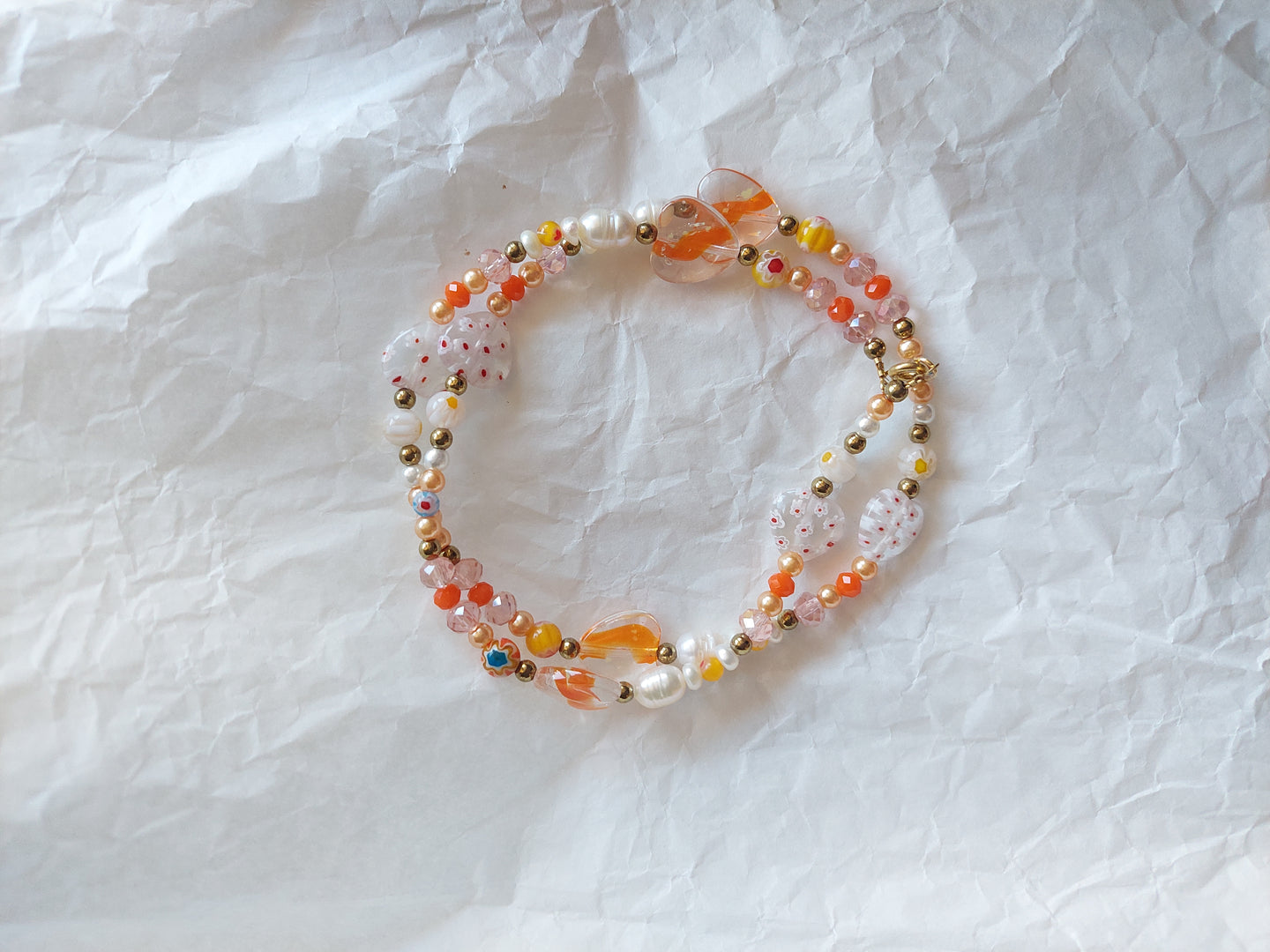 Orange & pearls necklace